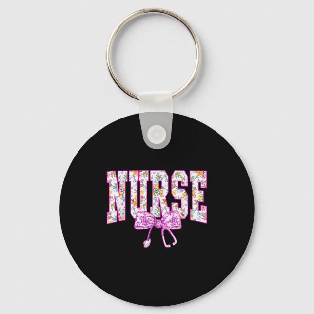 Cute Floral Nk Nurse Coquette Bow Stethoscope Nurs Nyckelring (Framsida)