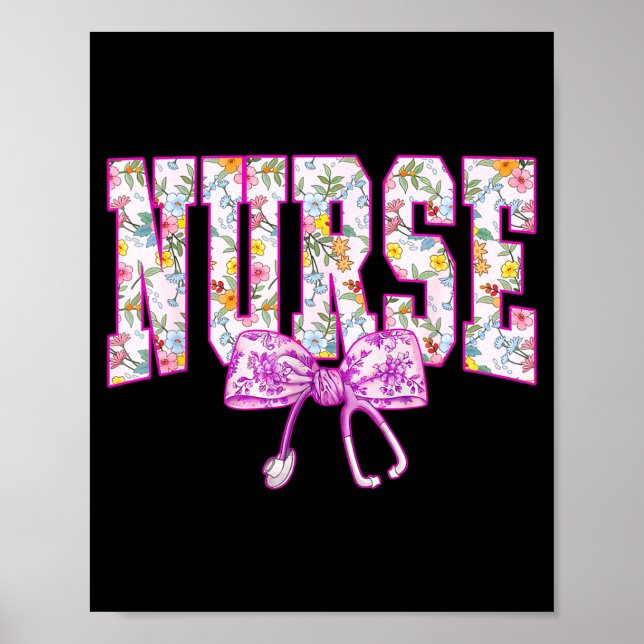 Cute Floral Nk Nurse Coquette Bow Stethoscope Nurs Poster (Framsidan)
