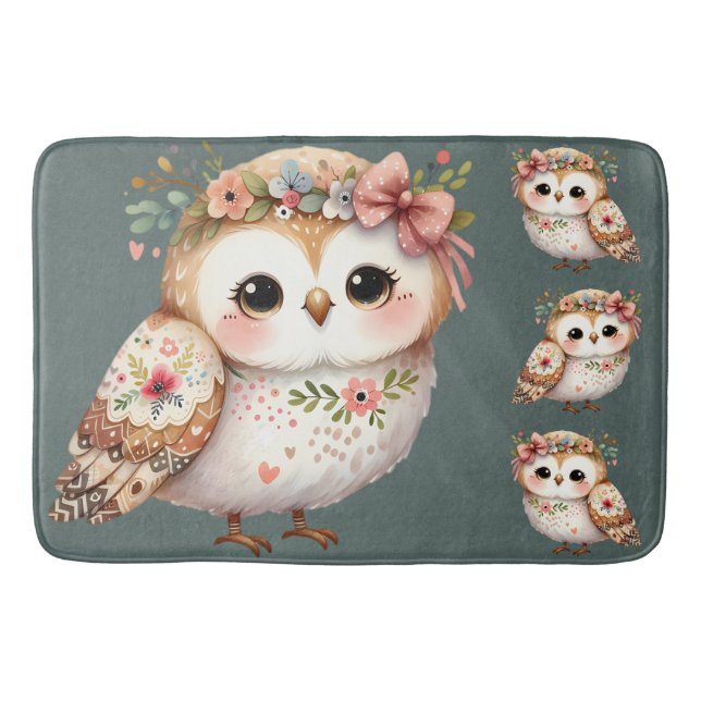 Cute Floral Owl with Bow Badrumsmatta (Framsidan)