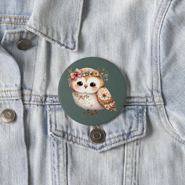 Cute Floral Owl with Bow Knapp (In Situ)