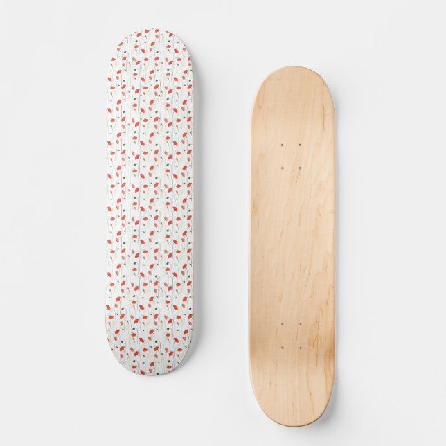 Cute Floral Poppy Pattern Skateboard Deck (Framsida)