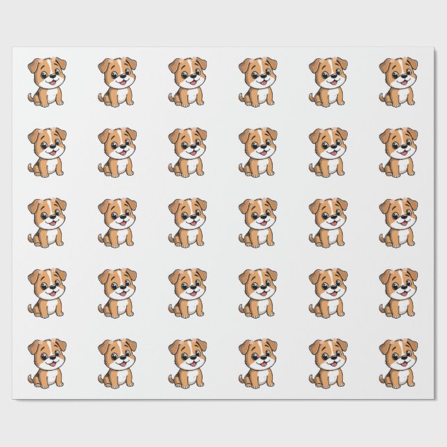 Cute Floral Puppy Wrapping Paper – Soft Pink Puppy Presentpapper (Platt)