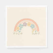 Cute Floral Rainbow Smiles Pastel Party Napkins