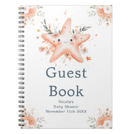 Cute Floral Starfish Baby Shower Guest Book Anteckningsbok