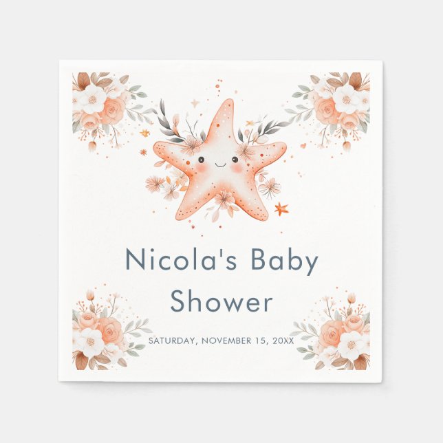 Cute Floral Starfish Baby Shower Pappersservett (Framsidan)