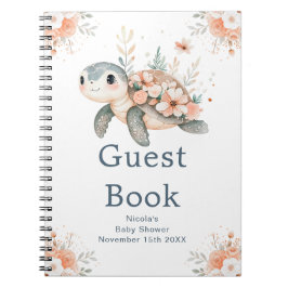 Cute Floral Turtle Baby Shower Guest Book Anteckningsbok