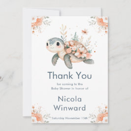 Cute Floral Turtle Baby Shower Tack Kort