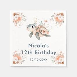 Cute Floral Turtle Birthday Party Pappersservett