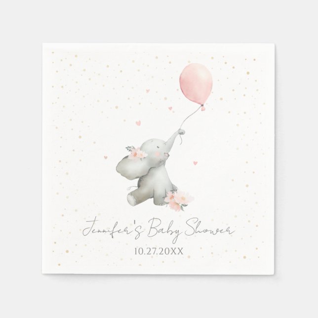 Cute Floral Watercolor Elephant with Balloon Pappersservett (Framsidan)