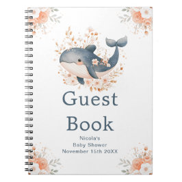 Cute Floral Whale Baby Shower Guest Book Anteckningsbok
