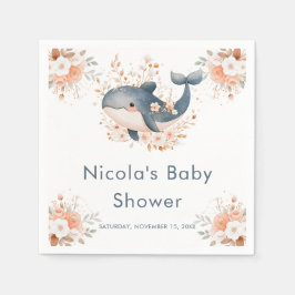 Cute Floral Whale Baby Shower Pappersservett