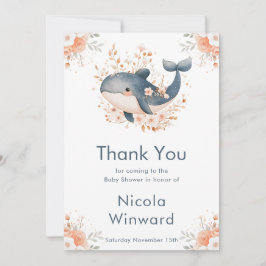 Cute Floral Whale Baby Shower Tack Kort