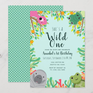 Cute Florida Animals Vild 1 Barns födelsedag Inbjudningar