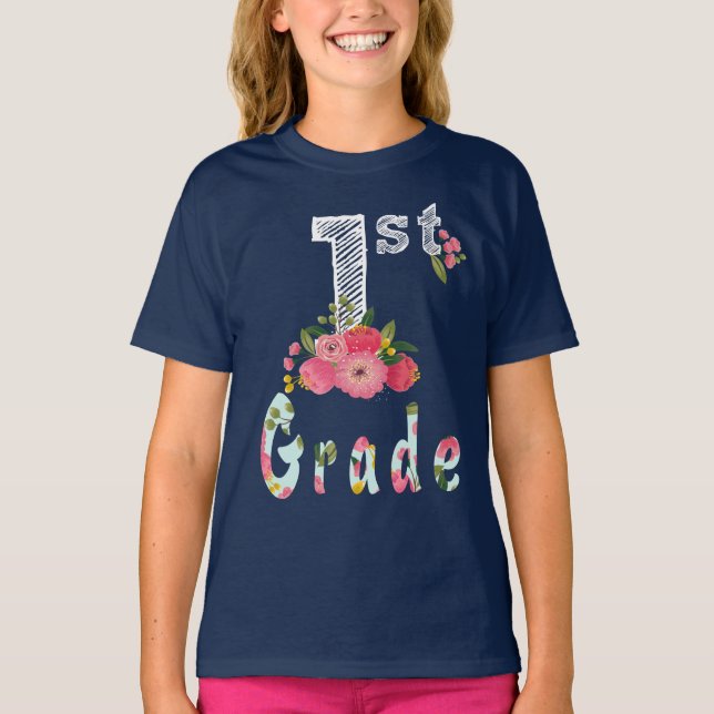 Cute Flower 1:a Klass Back to school T Shirt (Framsida)