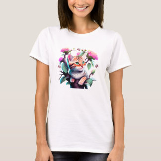 Cute Flower Cat Acrylic T-Shirt