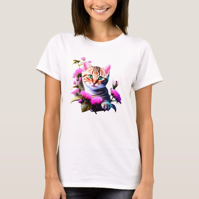 Cute Flower Cat Acrylic T-Shirt (Framsida)