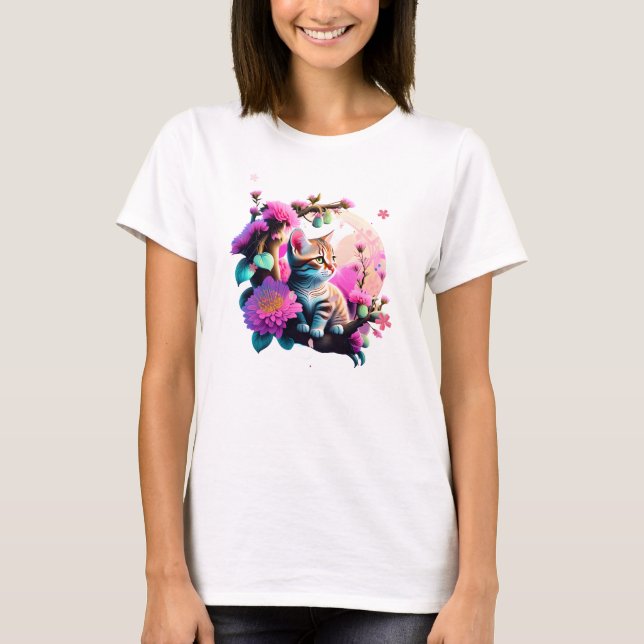 Cute Flower Cat Acrylic T-Shirt (Framsida)