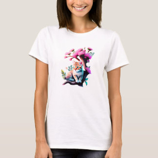 Cute Flower Cat Acrylic T-Shirt