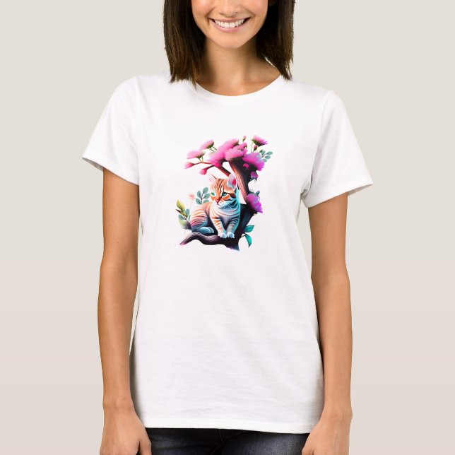 Cute Flower Cat Acrylic T-Shirt (Framsida)