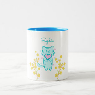 Cute Flower Cat and Heart Two-Tone Coffee Mugg
