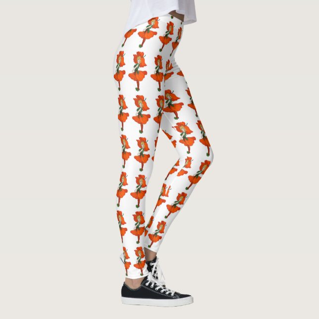 Cute Flower Children Scarlet Poppy Blommigt Teckna Leggings (Höger)