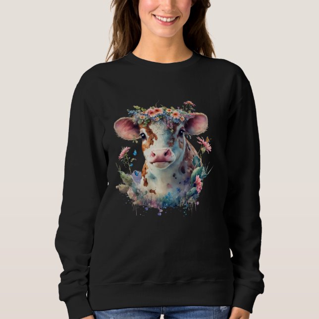 Cute Flower Cow T Shirt (Framsida)