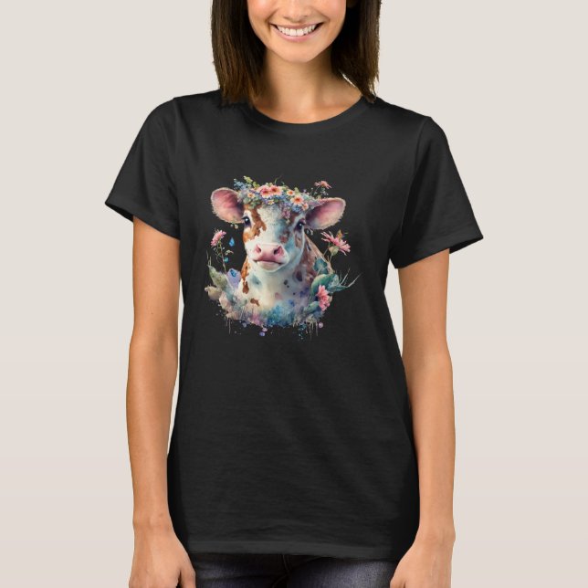 Cute Flower Cow T Shirt (Framsida)