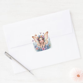 Cute Flower-Crown Fairy Sticker Fyrkantigt Klistermärke