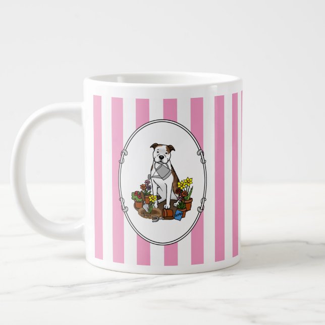 Cute Flower Gardener Pit Bull (lt brindle white 3) Jumbo Mugg (Vänster)