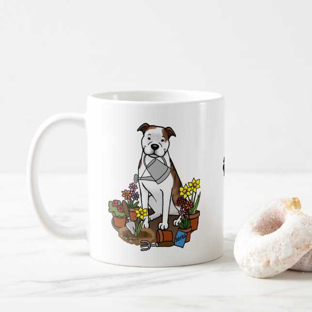 Cute Flower Gardener Pit Bull (lt brindle white 3) Kaffemugg (Med munk)