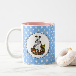 Cute Flower Gardener Pit Bull (lt brindle white 3) Två-Tonad Mugg