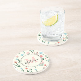 Cute Flower Ivory White Elegant Rosa Monogram Underlägg