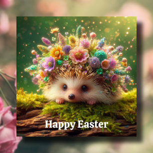 Cute Flower Krona Hedgehog Påsk Önskemål Julkort