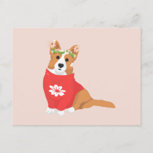 Cute Flower Krona Welsh Cardigan Corgi Vykort