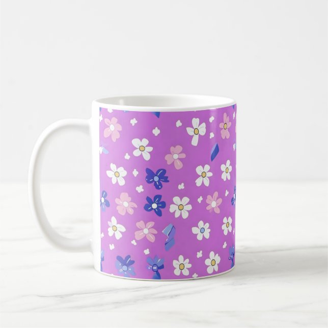 Cute Flower Lila Mönster Kaffemugg (Vänster)