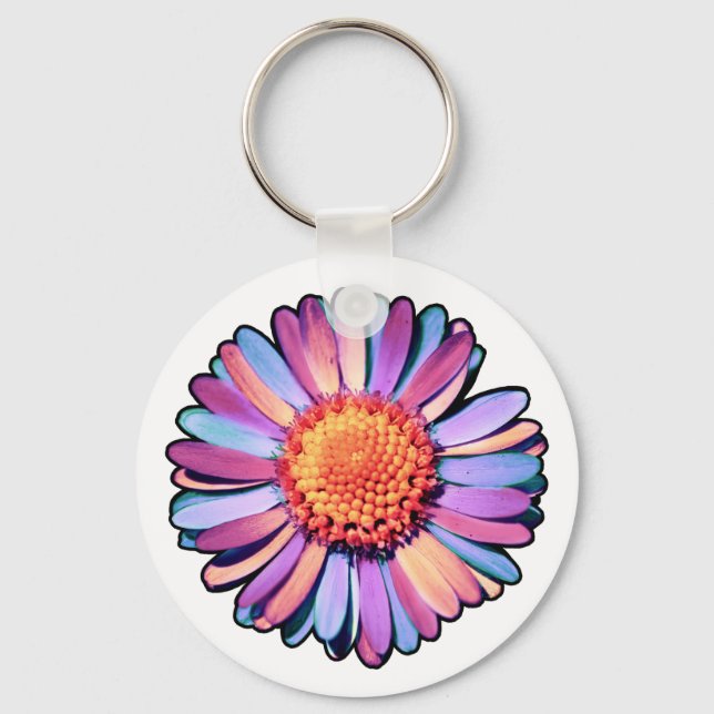 Cute Flower Lila Rosa Blue Boho Daisy Bisexual Nyckelring (Framsida)