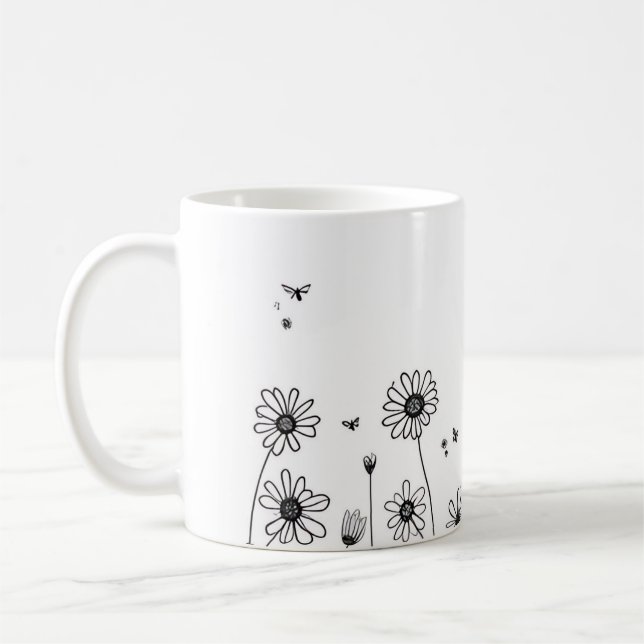 Cute Flower Mug – Black and White Wildflower Desig Kaffemugg (Vänster)