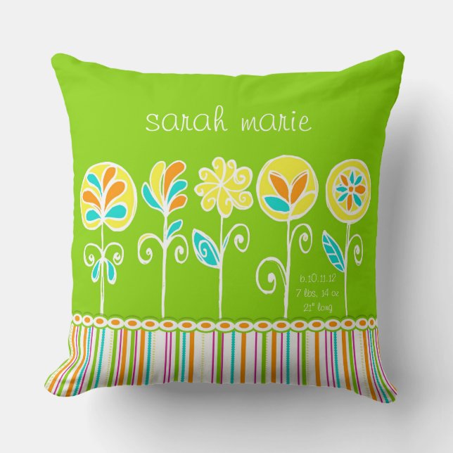 Cute Flower och Rand Anpassade Baby Kudde (Framsida)