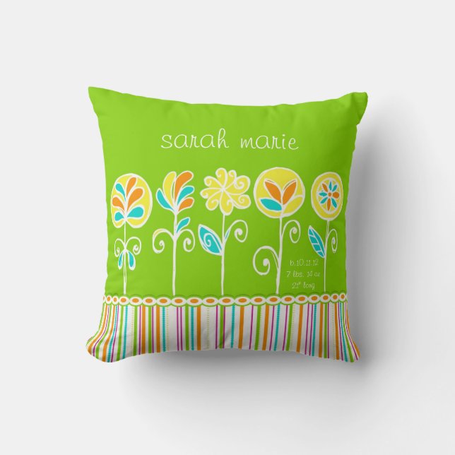 Cute Flower och Rand Anpassade Baby Kudde (Framsida)