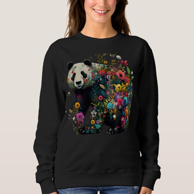 Cute Flower Panda on summer Floral Panda 1 T Shirt (Framsida)