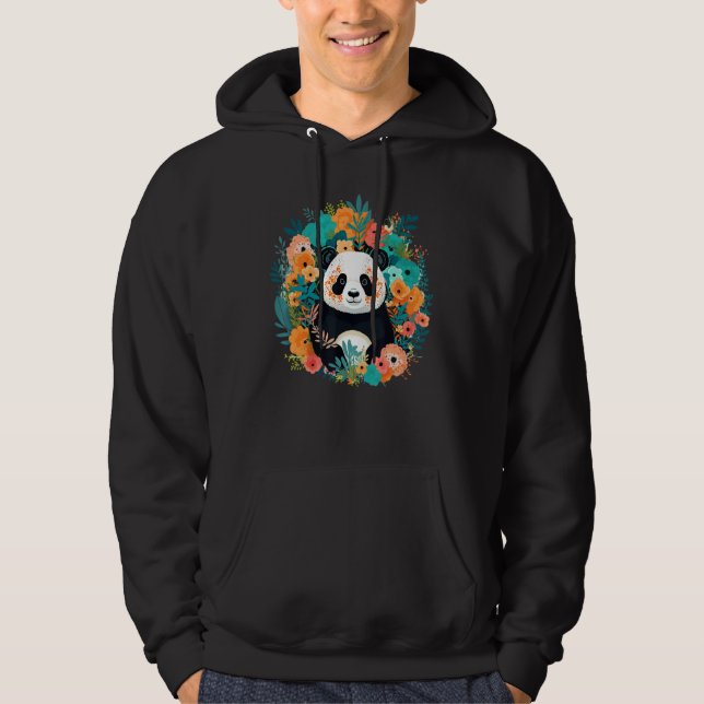 Cute Flower Panda on summer Floral Panda 3 Hoodie (Framsida)