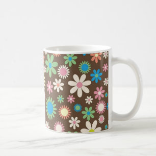 Cute Flower Power Mönster Brown Kaffemugg