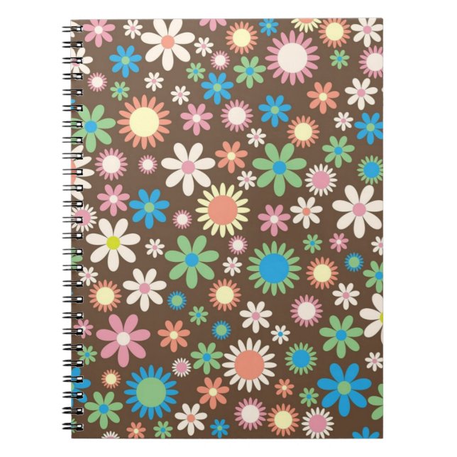 Cute Flower Power Pattern Brown Anteckningsbok (Framsidan)
