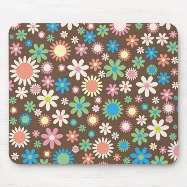 Cute Flower Power Pattern Brown Musmatta (Framsidan)
