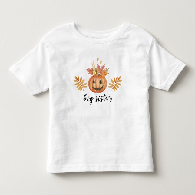 Cute Flower Pumpkin Halloween Fall Big Sister T Shirt (Framsida)