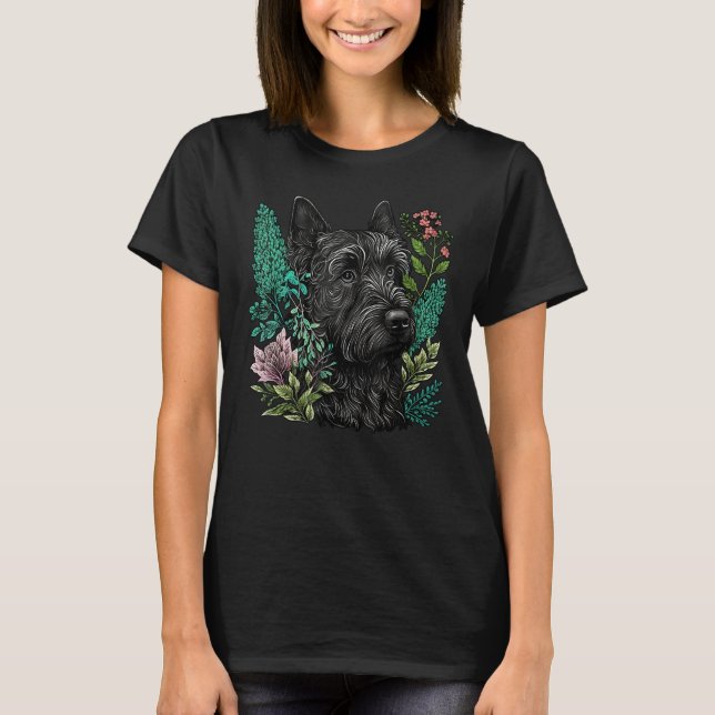 Cute Flower Scottie summer Floral Scottish Terrier T Shirt (Framsida)