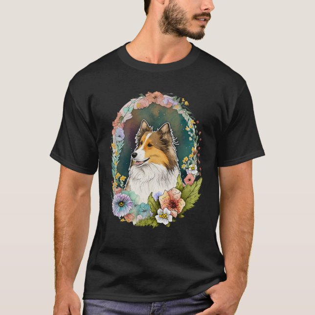 Cute Flower Sheltie Sommar Blommigt Shetland Sheep T Shirt (Framsida)
