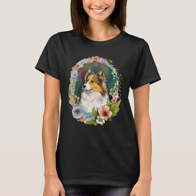 Cute Flower Sheltie Sommar Blommigt Shetland Sheep T Shirt (Framsida)