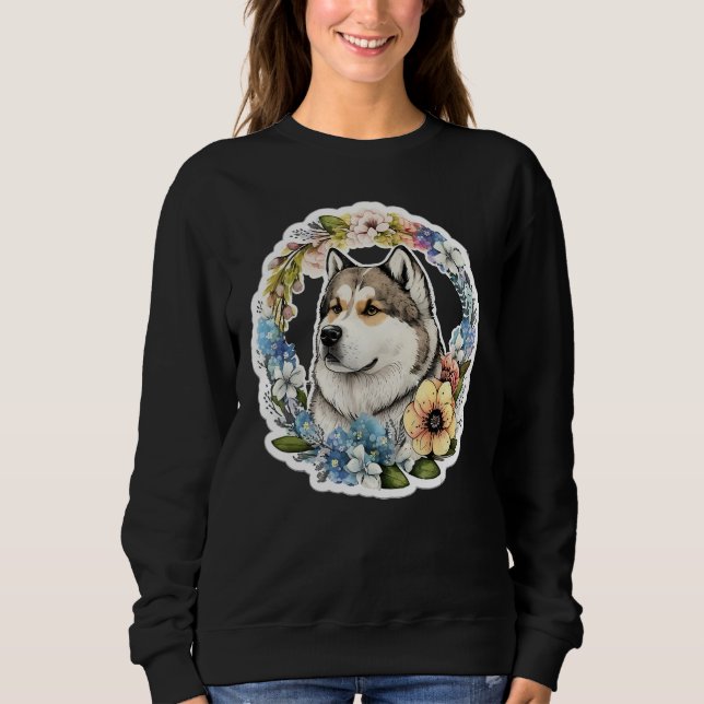 Cute Flower summer Floral Alaskan Malamute 1 T Shirt (Framsida)