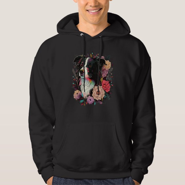 Cute Flower summer Floral Border Collie 4 Hoodie (Framsida)